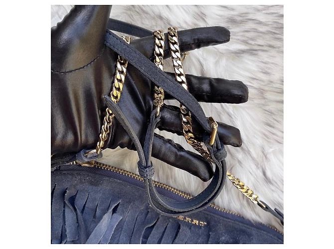 Borsa a tracolla Burberry Peyton blu in suede e pelle - vista 8