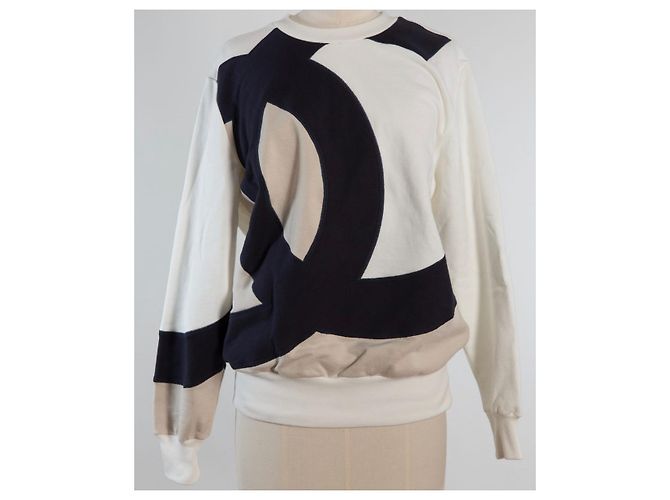 Chanel 18Jersey con logo P CC FR 46 Negro Blanco Beige - vista 2