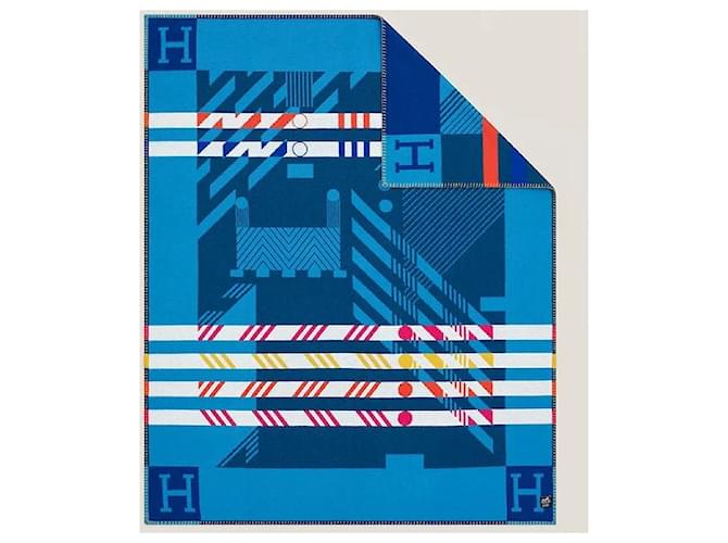 Hermès Avalon Jump'H Decke Weiß Blau Orange Gelb Fuschia - Ansicht 2