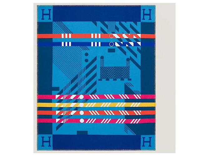 Hermès Avalon Jump'H Decke Weiß Blau Orange Gelb Fuschia - Ansicht 3