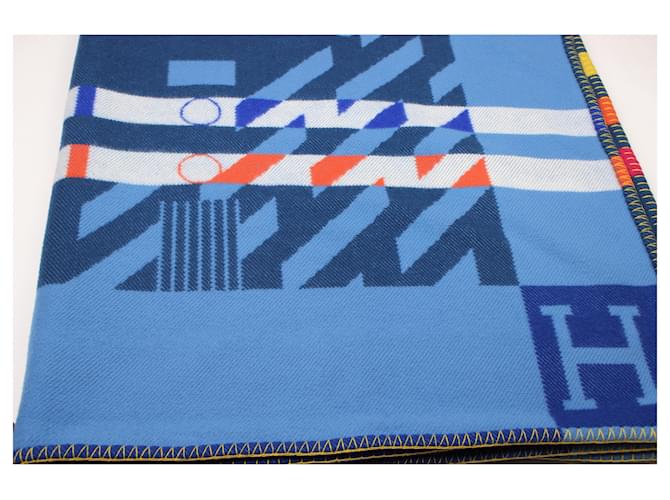Hermès Avalon Jump'H Decke Weiß Blau Orange Gelb Fuschia - Ansicht 4