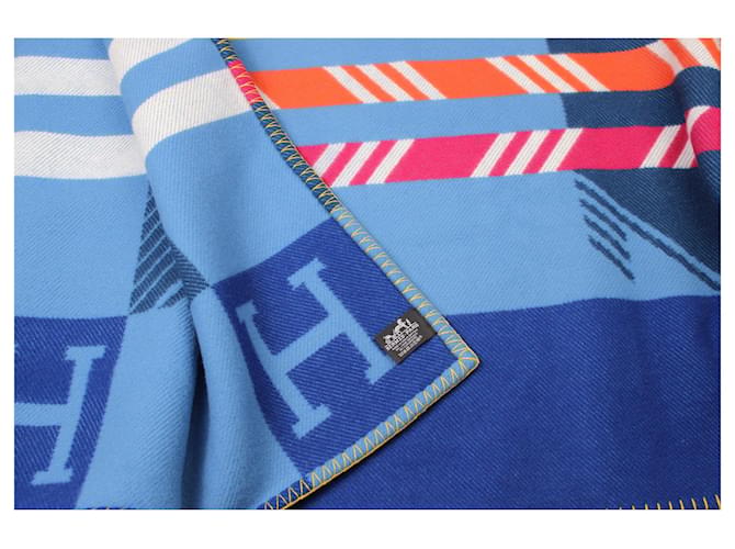 Hermès Avalon Jump'H Decke Weiß Blau Orange Gelb Fuschia - Ansicht 6