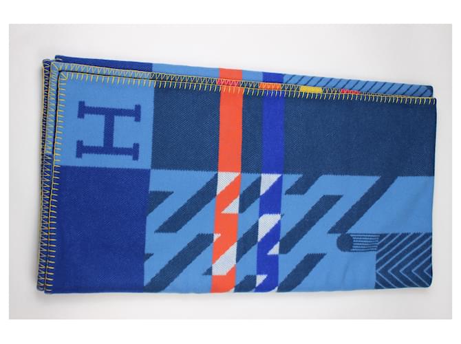Hermès Avalon Jump'H Decke Weiß Blau Orange Gelb Fuschia - Ansicht 7
