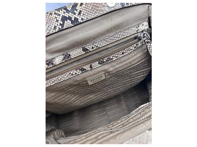 Prada Beige Canvas and Python Handbag - view 11