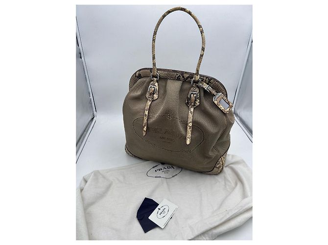 Prada Beige Canvas and Python Handbag - view 12