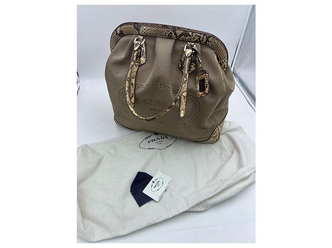 Prada Beige Canvas and Python Handbag - view 13