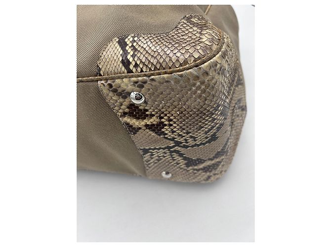 Prada Beige Canvas and Python Handbag - view 4
