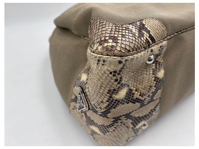 Prada Beige Canvas and Python Handbag - view 5