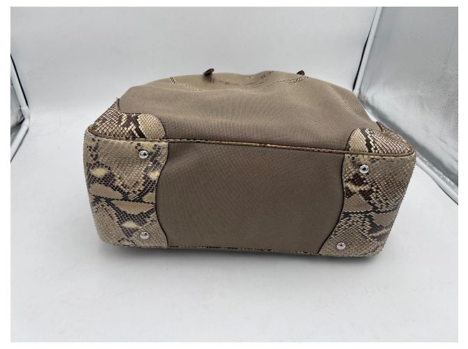 Prada Beige Canvas and Python Handbag - view 6