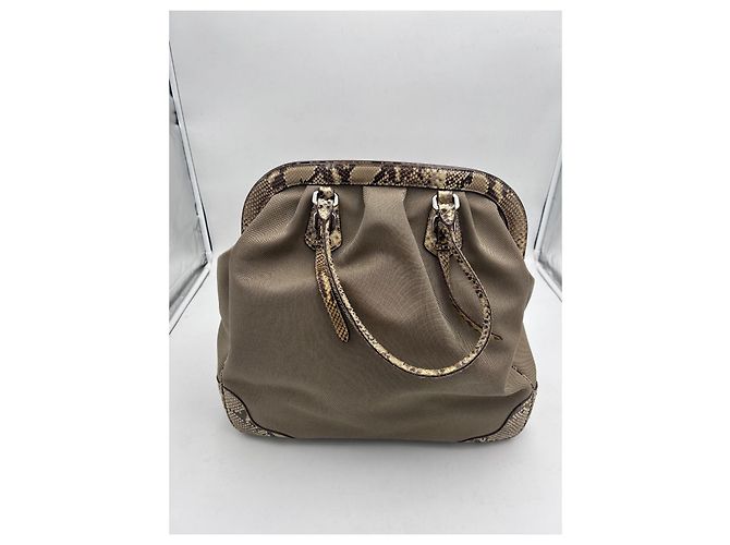 Prada Beige Canvas and Python Handbag - view 7