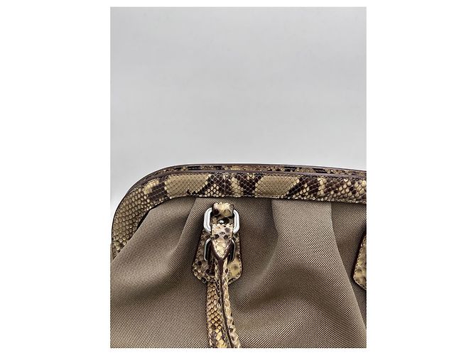 Prada Beige Canvas and Python Handbag - view 8