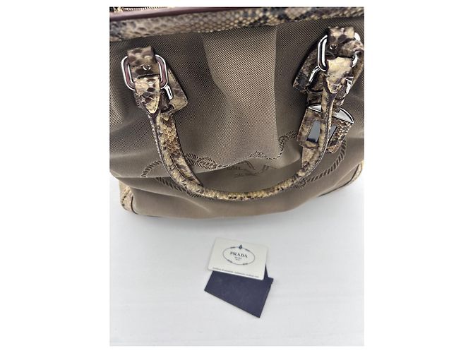 Prada Beige Canvas and Python Handbag - view 9