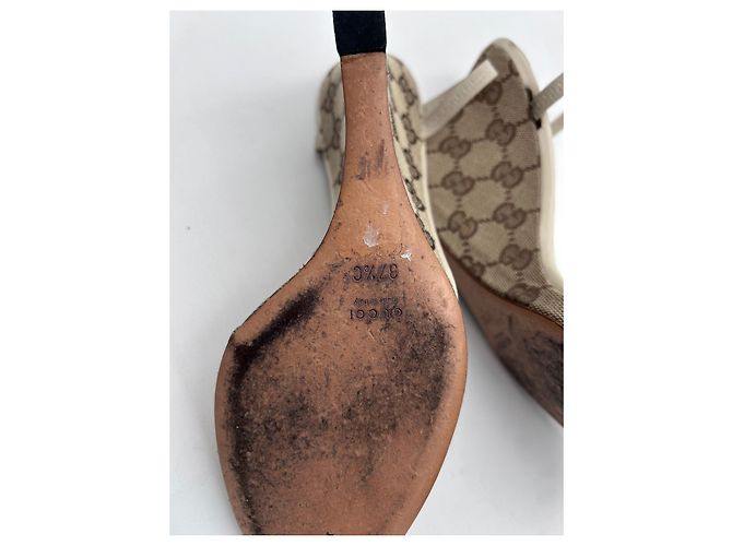 Sandali con Zeppa Gucci Rigati in Tela e Pelle Beige Bianco sporco - vista 5
