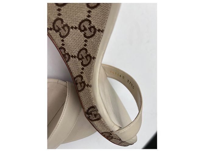 Sandali con Zeppa Gucci Rigati in Tela e Pelle Beige Bianco sporco - vista 7
