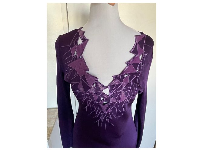 Abito Thierry Mugler in pelle e viscosa viola Porpora - vista 8
