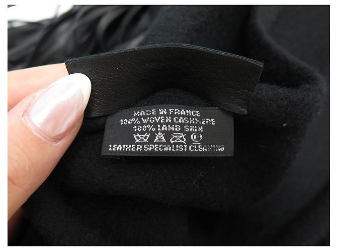 Hermès NUOVA STOLA TRIANGOLO HERMES CON FRANGE IN PELLE CASHMERE CHALE NERO E LANA - vista 4