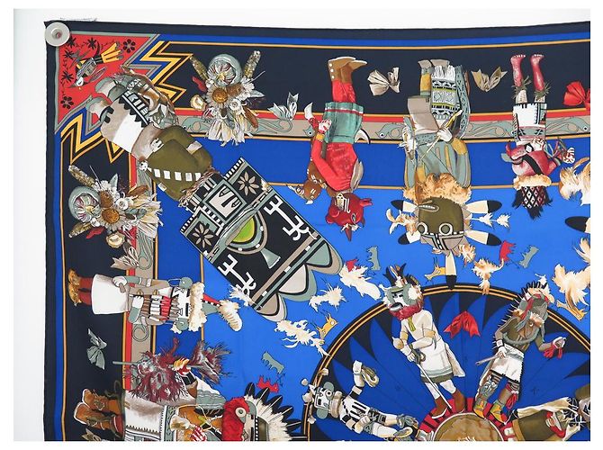 Hermès NUOVA SCIARPA QUADRATA HERMES KACHINAS 90 SCIARPA OLIVER KERMIT IN SETA BLU MARINO Blu navy - vista 2