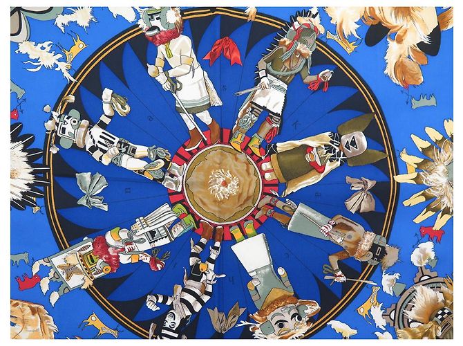 Hermès NUOVA SCIARPA QUADRATA HERMES KACHINAS 90 SCIARPA OLIVER KERMIT IN SETA BLU MARINO Blu navy - vista 4