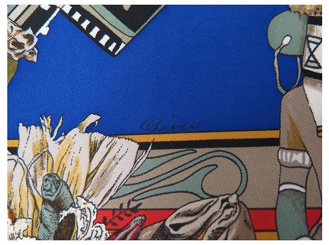 Hermès NUOVA SCIARPA QUADRATA HERMES KACHINAS 90 SCIARPA OLIVER KERMIT IN SETA BLU MARINO Blu navy - vista 6