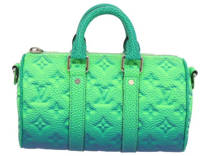 Borsa LOUIS VUITTON Taurillon Clemence Illusion Keepall XS M59691 auth 58427UN Verde - vista 13