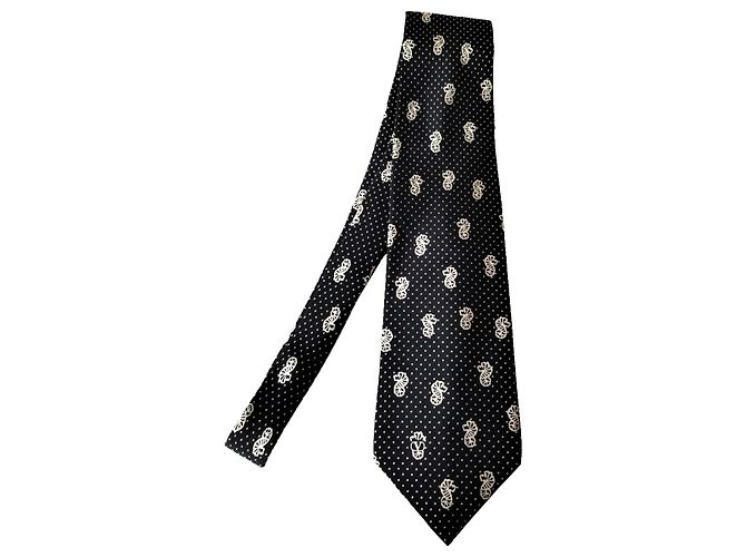 Cravatta Valentino in seta nera e bianca con motivo cavallucci marini Nero Bianco - vista 4