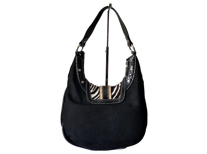Borsa a tracolla Etro nera coccodrillo e motivo zebra Nero Beige Verde - vista 2