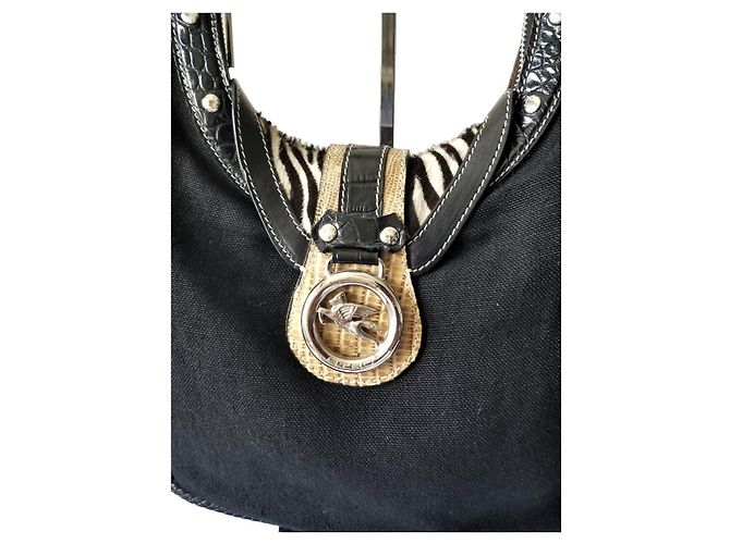 Borsa a tracolla Etro nera coccodrillo e motivo zebra Nero Beige Verde - vista 4