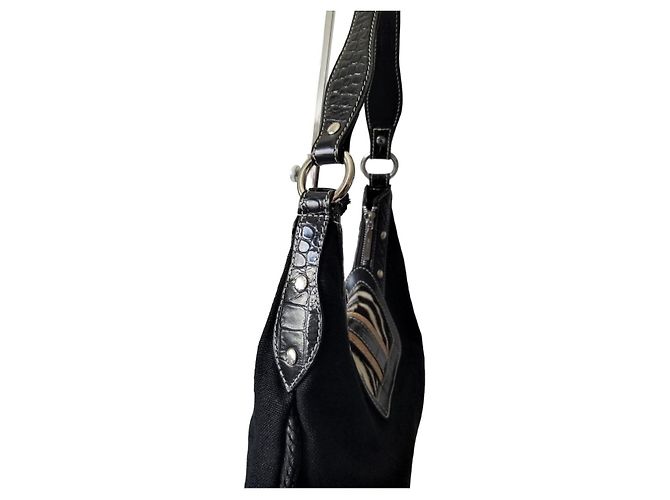 Borsa a tracolla Etro nera coccodrillo e motivo zebra Nero Beige Verde - vista 8