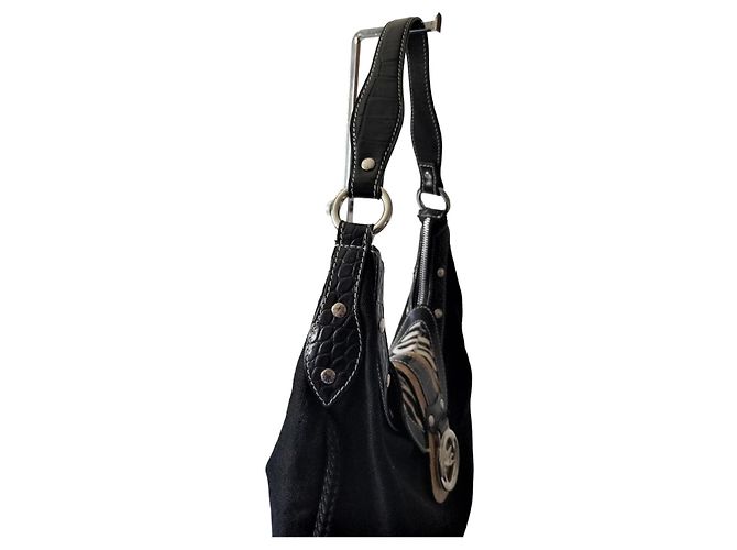 Borsa a tracolla Etro nera coccodrillo e motivo zebra Nero Beige Verde - vista 9