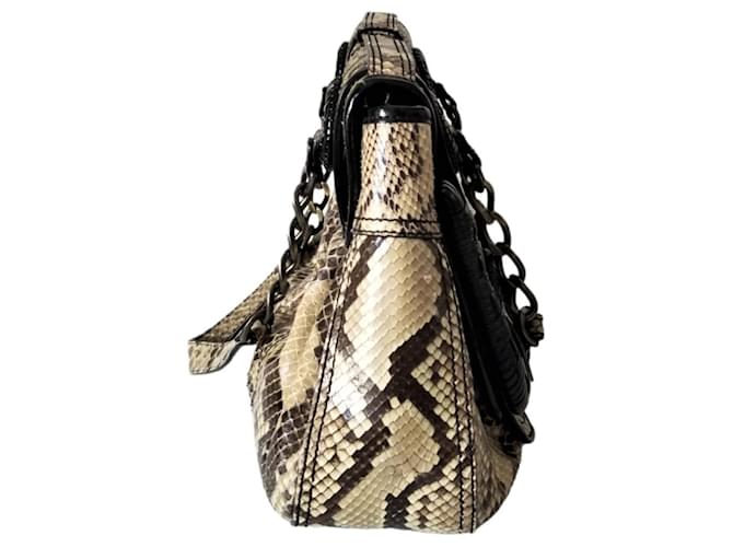 Bolsa Fendi Python "B Bag" Bege - vista 5