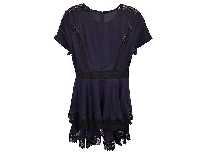 Abito Maje Raglia con inserti in pizzo a strati in viscosa blu navy - vista 2