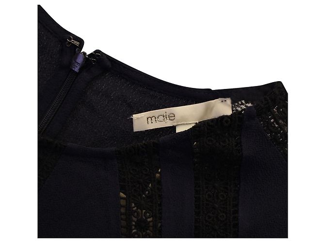 Abito Maje Raglia con inserti in pizzo a strati in viscosa blu navy - vista 3