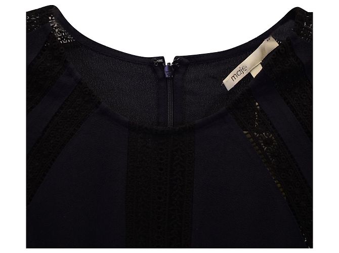 Abito Maje Raglia con inserti in pizzo a strati in viscosa blu navy - vista 4