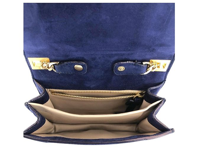 Mini borsa a tracolla Elie Saab in camoscio blu - vista 13