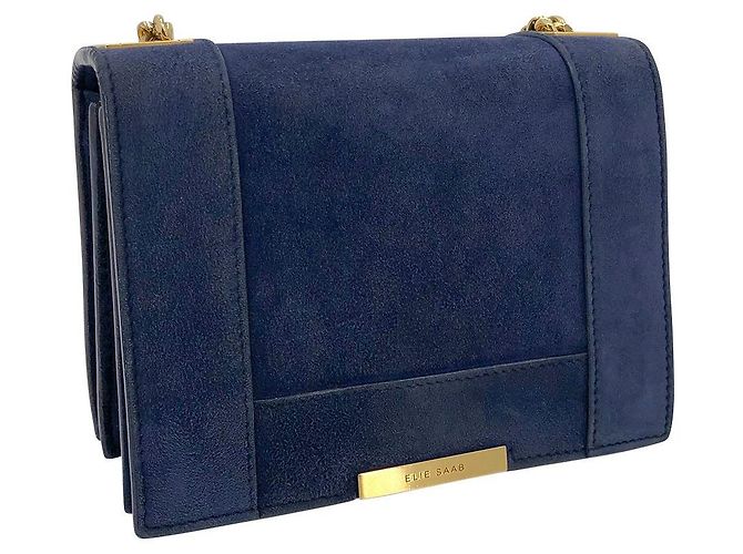 Mini borsa a tracolla Elie Saab in camoscio blu - vista 2