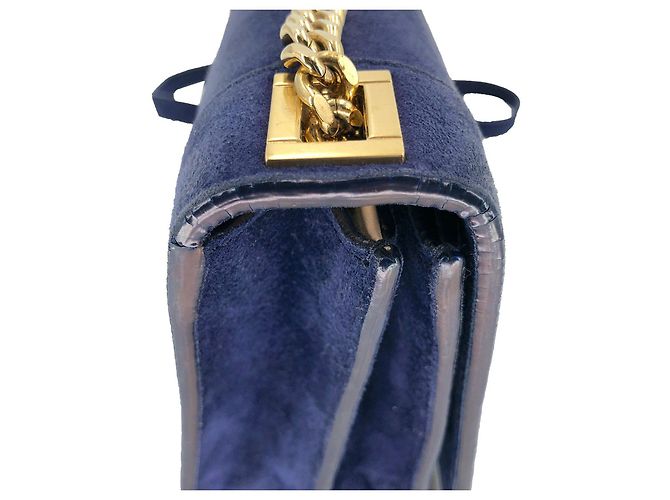 Mini borsa a tracolla Elie Saab in camoscio blu - vista 9