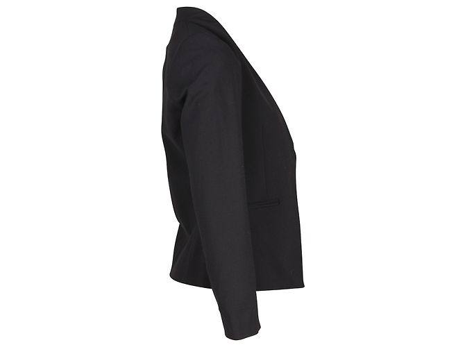 Theory Lanai Collarless Open-Front Blazer in Black Wool - view 2