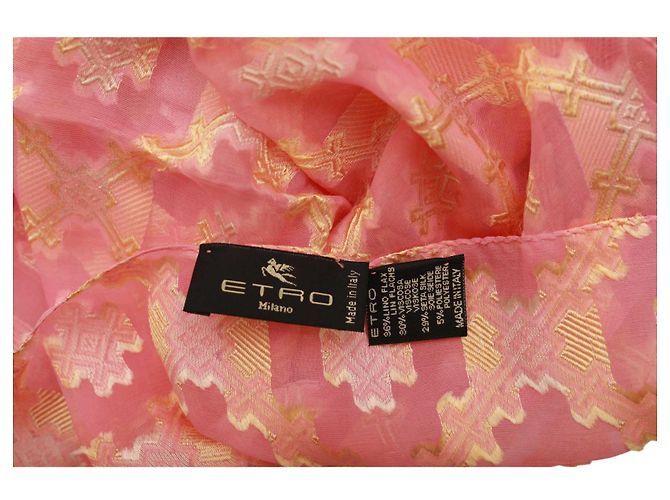 ETRO Sciarpa Scialle Foulard Lunga Extra Lunga in Seta Lino Rosa - vista 2