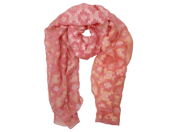 ETRO Sciarpa Scialle Foulard Lunga Extra Lunga in Seta Lino Rosa - vista 4