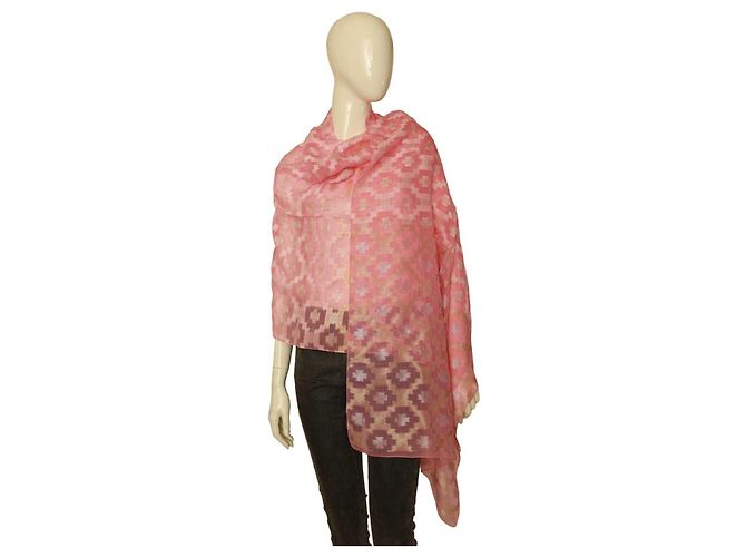 ETRO Sciarpa Scialle Foulard Lunga Extra Lunga in Seta Lino Rosa - vista 6