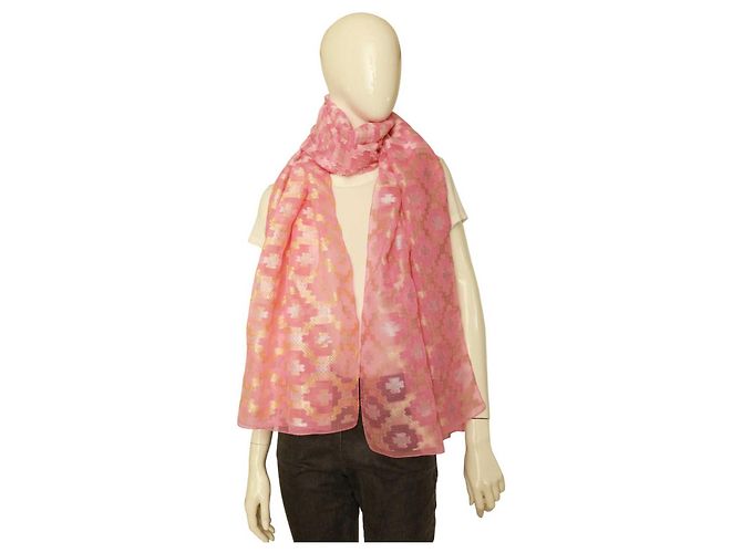 ETRO Sciarpa Scialle Foulard Lunga Extra Lunga in Seta Lino Rosa - vista 7