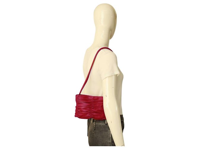 Gianfranco Ferré Gianfranco Ferre Bolsa pequena de ombro plissada drapeada em couro vermelho Bordeaux - vista 10