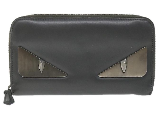 FENDI Cartera Larga Piel Gris Auth hk904 - vista 2