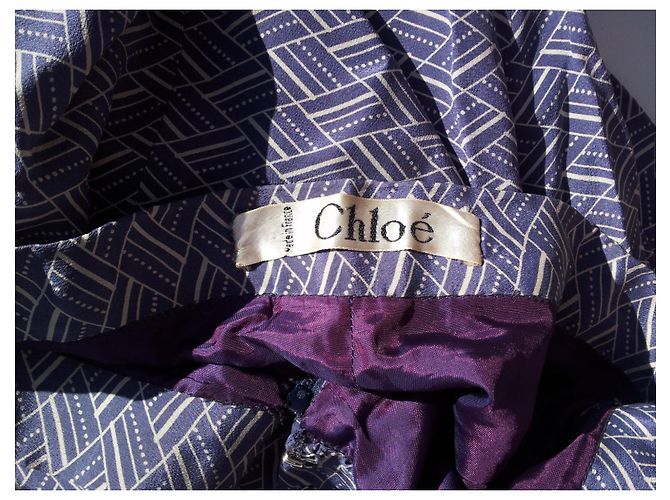 Falda Chloé de seda plisada crema y azul oscuro - vista 2