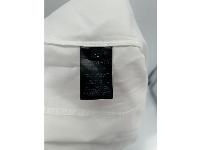 Camicie Balmain T.EU (collo tondo / colletto) 39 Cotone Bianco - vista 6