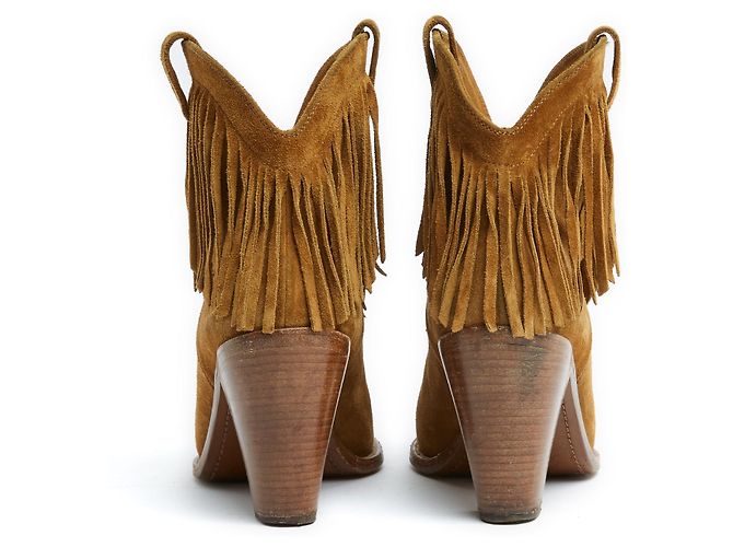 Saint Laurent Botas vaqueras altas de ante camel UE39.5 Lucas Flecos Caramelo - vista 4