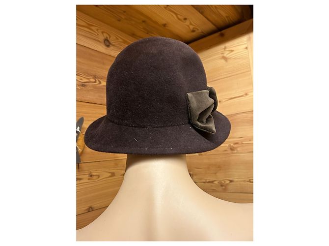 Autre Marque Cappello in feltro marrone con fiocco in velluto House H.T.B Manufactur Marrone scuro - vista 3