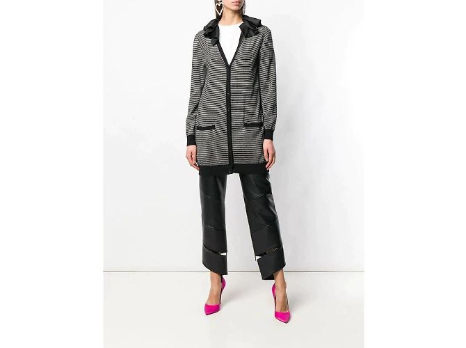 Gestreifter Woll-Cardigan von Moschino Schwarz Weiß Sand - Ansicht 2