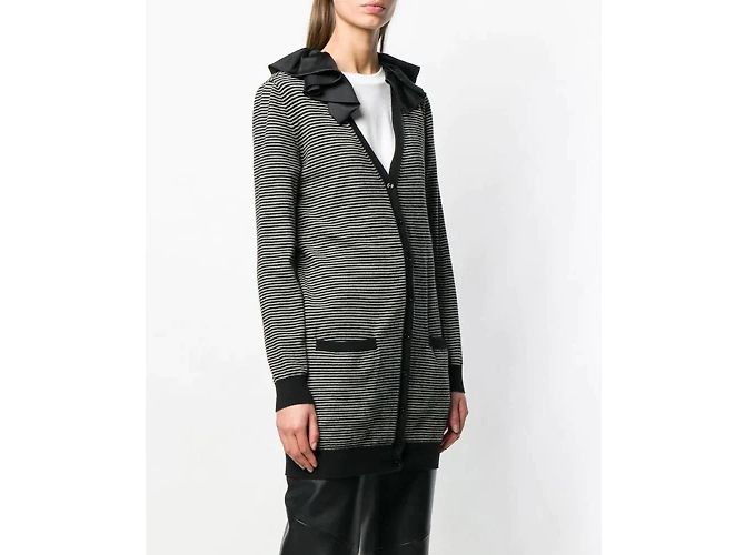 Gestreifter Woll-Cardigan von Moschino Schwarz Weiß Sand - Ansicht 3