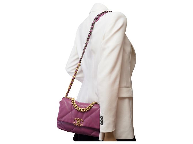 Borsa CHANEL Chanel 19 in Pelle Viola - 101548 Porpora - vista 13